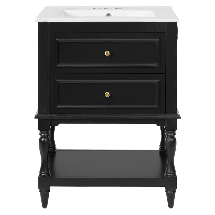 Bathroom Vanity With Sink, 2 Drawers Storage Cabinet, Open Shelf