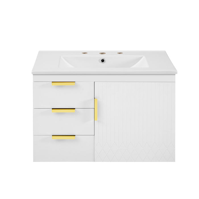 Wall Mounted Bathroom Cabinet With Side Cabinet Combo With Soft-Closing Doors And Drawers, Ceramic Sink