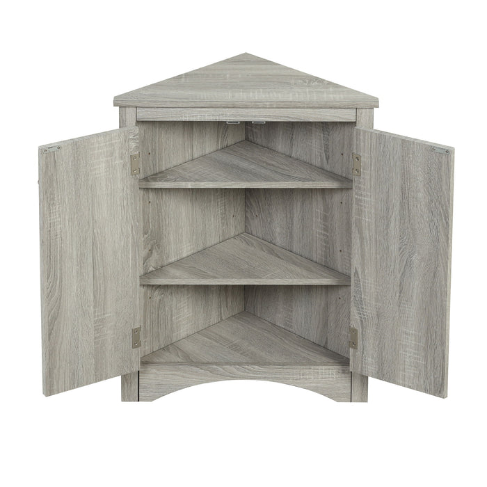 Triangle Bathroom Storage Cabinet With Adjustable Shelves, Freestanding Floor Cabinet - Oak