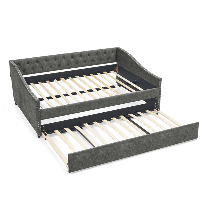 Upholstered Daybed With USB Charging & Pull Out Bed