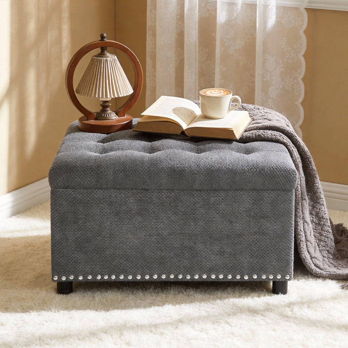 Square Tufted Storage Ottoman With Nailhead Trim