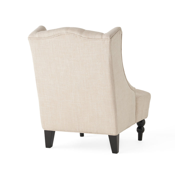 Contemporary Hi Back Club Chair With Wingback Design - Light Beige