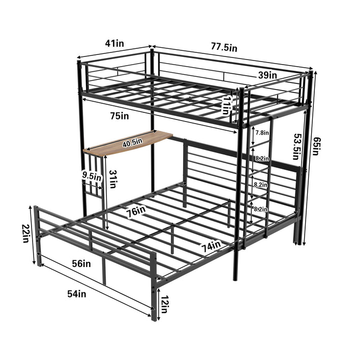 Bunk Bed With Built In Desk & Guardrail Frame