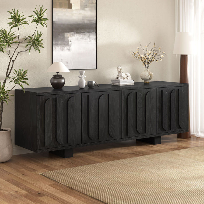 Farmhouse TV Stand, Storage Media Console With Adjustable Shelves & 3 Cable Holes