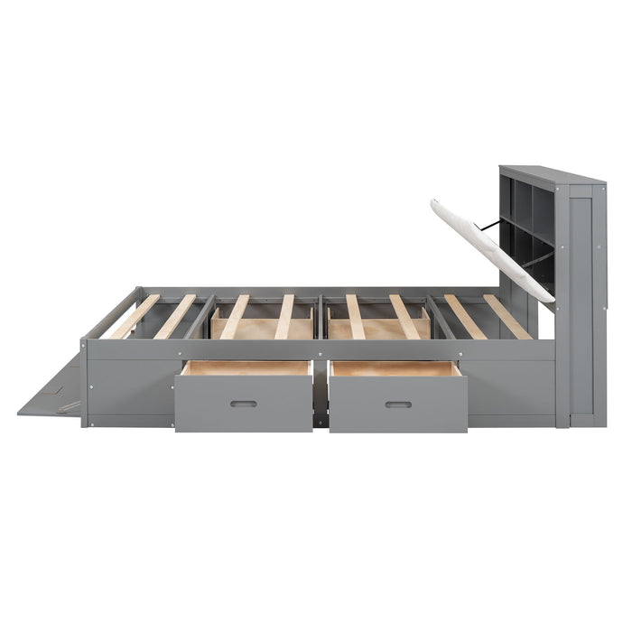 Platform Bed With Storage Headboard, Shoe Rack And 4 Drawers