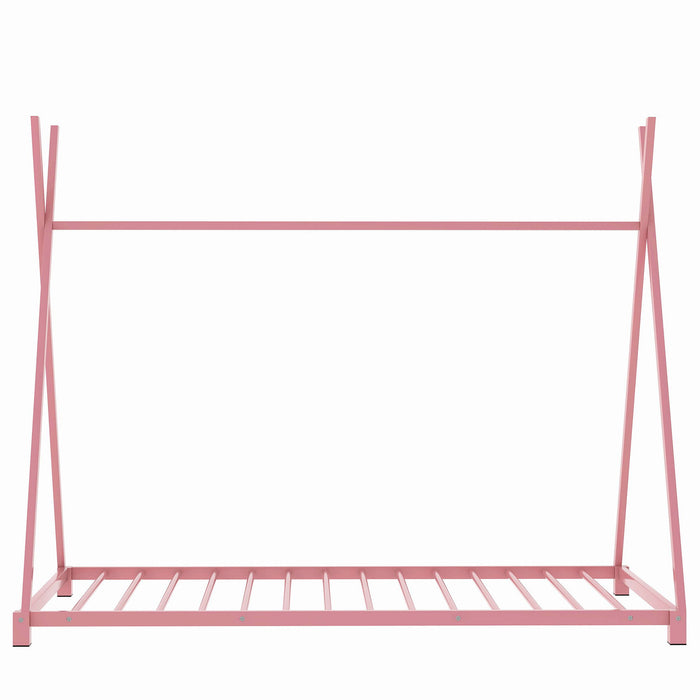 Metal House Platform Bed With Triangle Structure, Low Profile Design