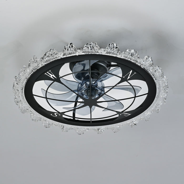 Caged Ceiling Fan With Remote Controlled Dimmable LED Lights, Flush Mount Fan, Low Profile Design - Matte Black