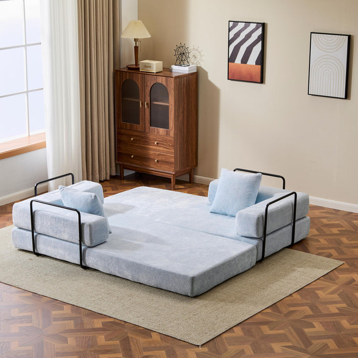 Convertible Floor Sofa Bed With Pillow Back Support Armrest