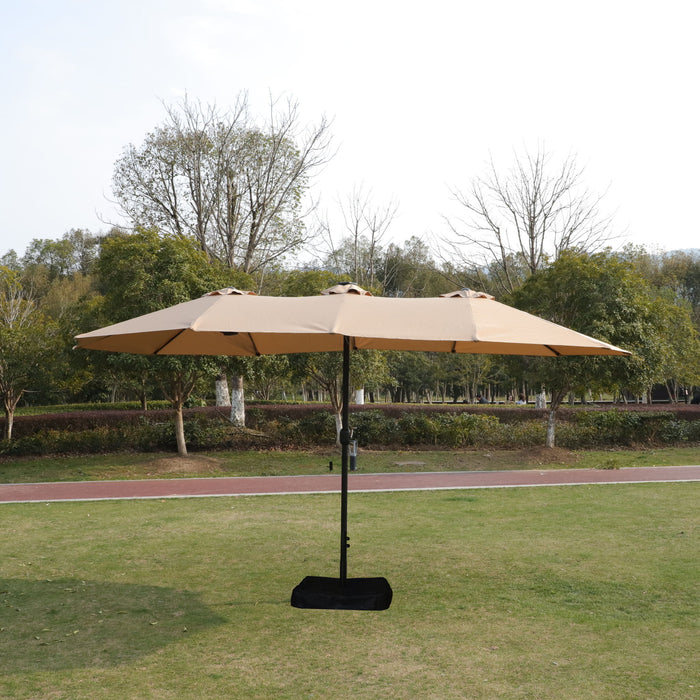 Double- Sided Outdoor Market Umbrella With Lights And Base