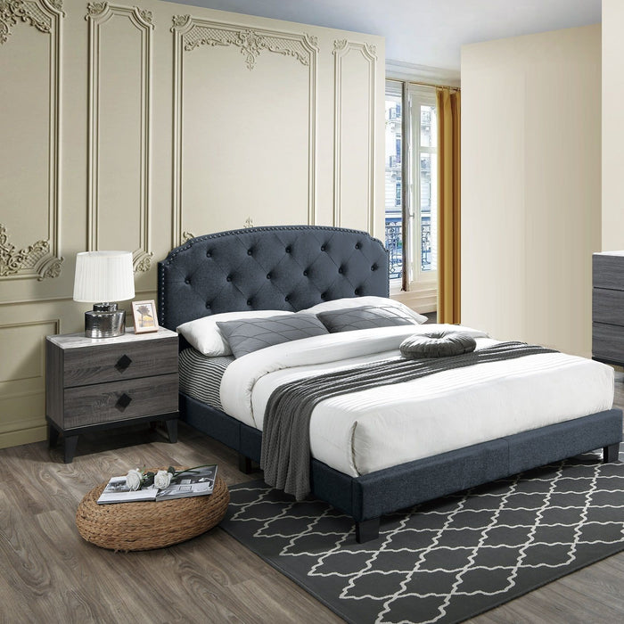 Button Tufted Bed With Nailhead Trim