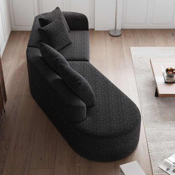 Upholstered Oversized Sectional Sofa, 4 Seater Extra Deep & Wide Seat Curved Cloud Couch With 4 Throw Pillows, Free Combination Living Room - Black