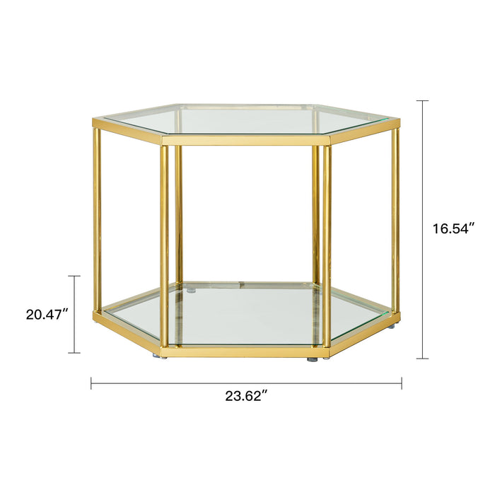Modern Coffee Table With Double Layer Tempered Glass And Polygonal Design
