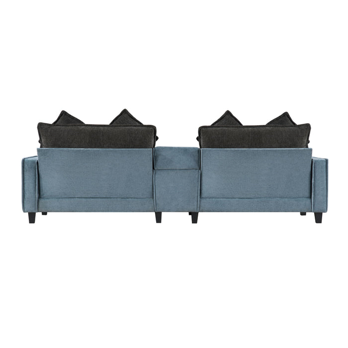 Sectional Sofa With Removable Ottomans, USB Ports, Cup Holders & Storage - Gray / Light Blue