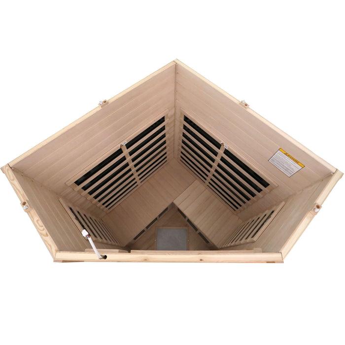 Low Emf Front Door With Heating Panel 2 Persons Hemlock Far Infrared Corner Indoor Sauna Room - Natural