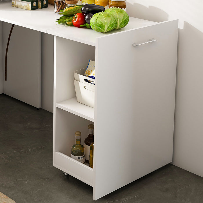 Stretchable Office Desk With Storage Shelves And Mobile Wheels