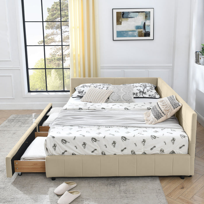 Upholstered Storage Tufted Bed Frame With Backrest And Armrests