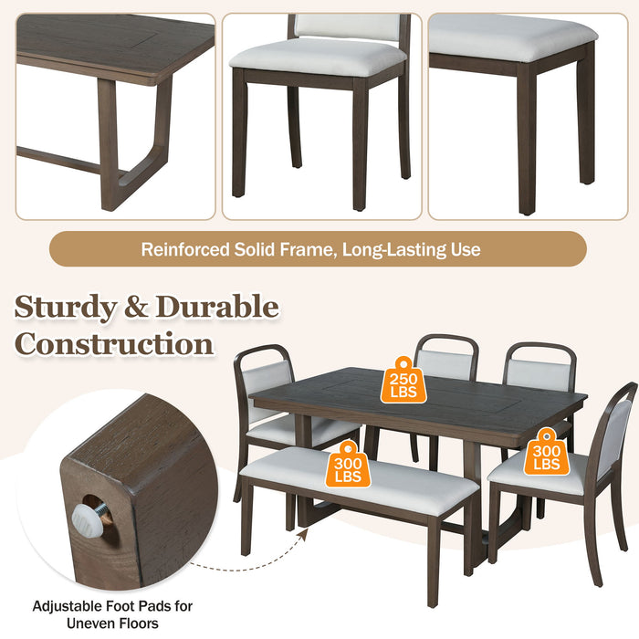 Farmhouse Dining Set With 4 Upholstered Chairs & 1 Bench