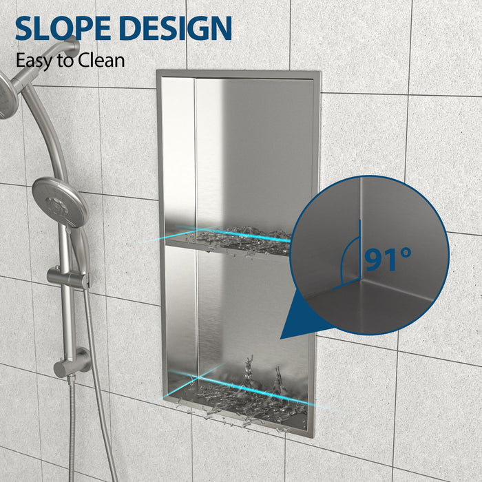 Modern Stainless Steel Shower Niche Double Shelf For Bathroom