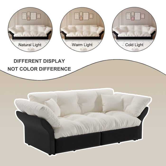 Queen Pull Out, 3 In 1 Convertible Sleeper Tufted Sofa & 2 Soft Pillows