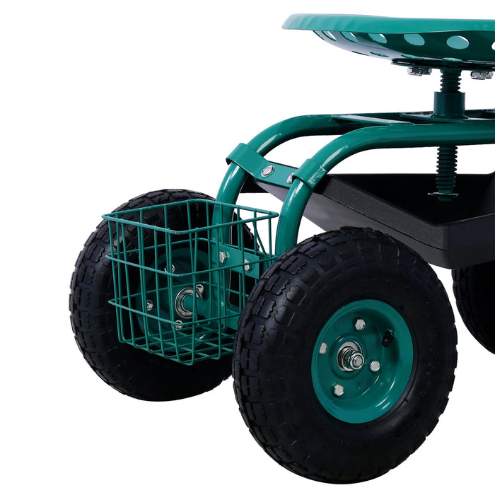 Rolling Garden Scooter Cart Seat With Wheels, 360 Swivel, Tool Tray
