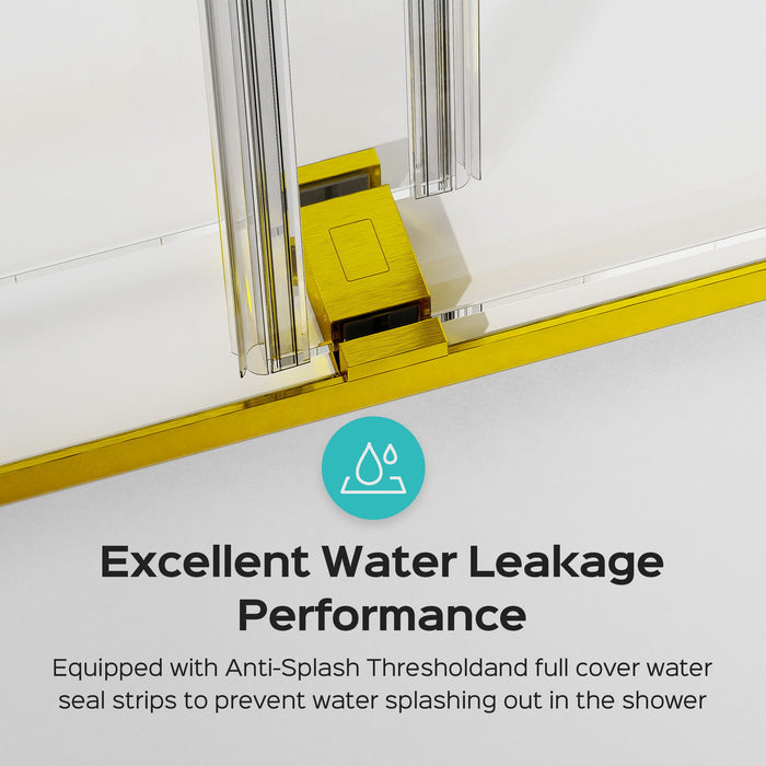 Frameless Double Sliding Shower Door In, Thick Tempered Glass, Reversible Installation
