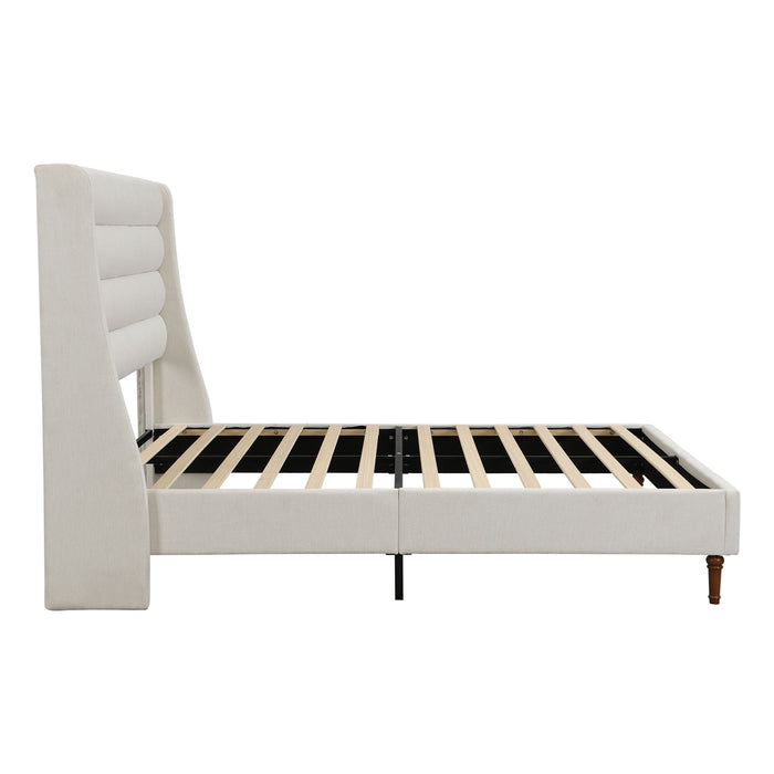 Modern Upholstered Platform Bed With Wave Shaped Headboard
