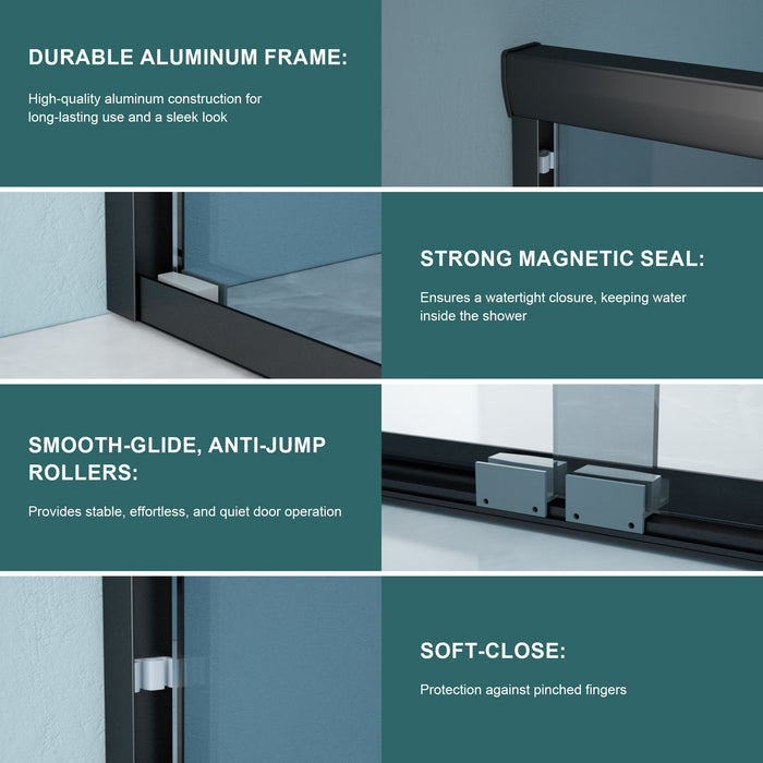 Double Sliding Glass Shower Door 8Mm Tempered Glass With Stainless Steel Frame - Matte Black