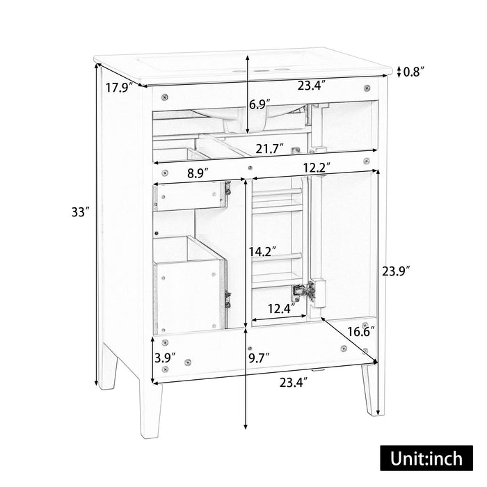 Bathroom Vanity With Sink, 3 Drawers & Cabinet With 2 Tier Door Storage Rack, Soft Close Doors & Drawers