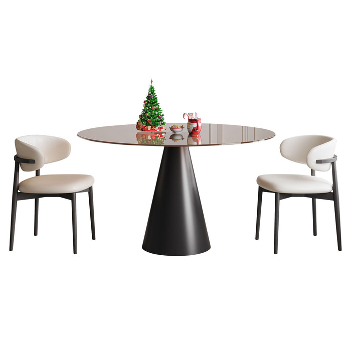 Round Dining Table - Black / Brown - Glass