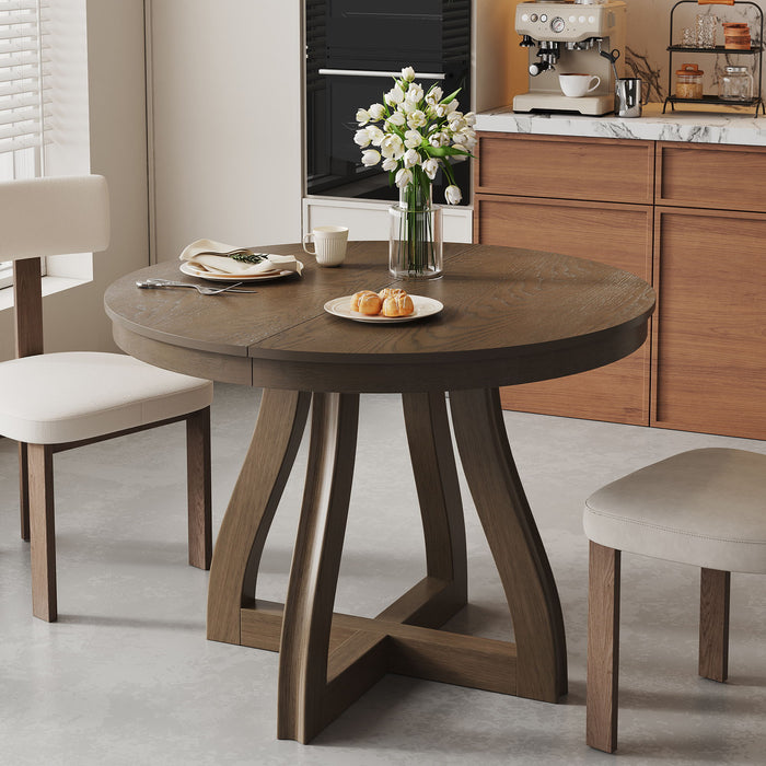 Round Extendable Dining Tabl, Middle Leaf, Curved Legs