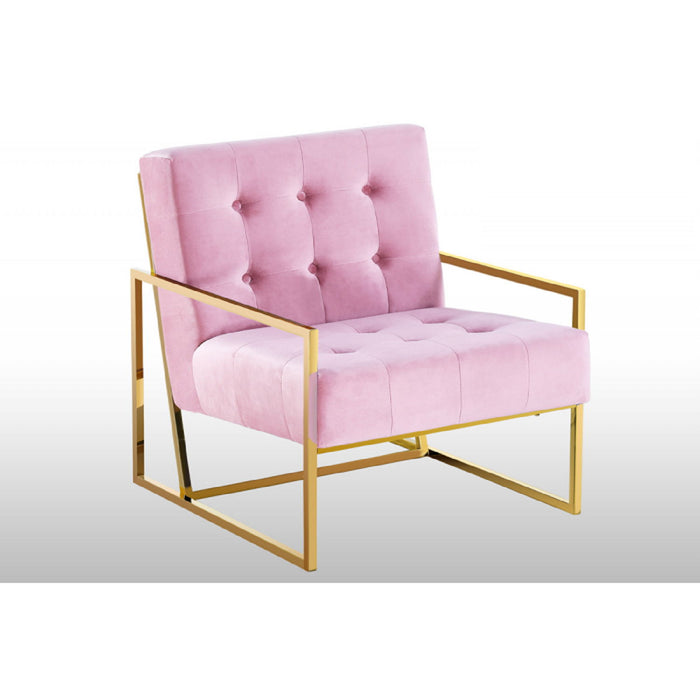 Tufted Accent Armchair With Frame For Living Room - Pink / Gold