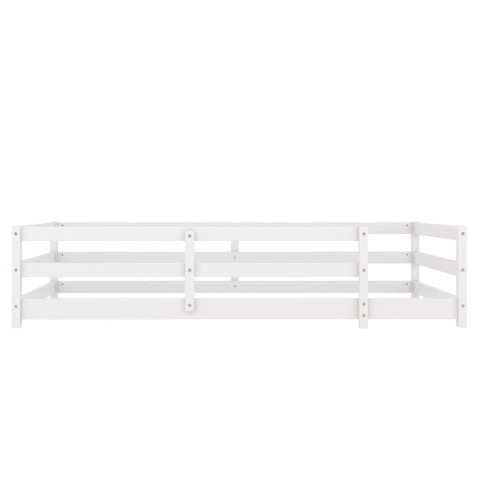 Twin Size Montessori Floor Bed With Fence - White