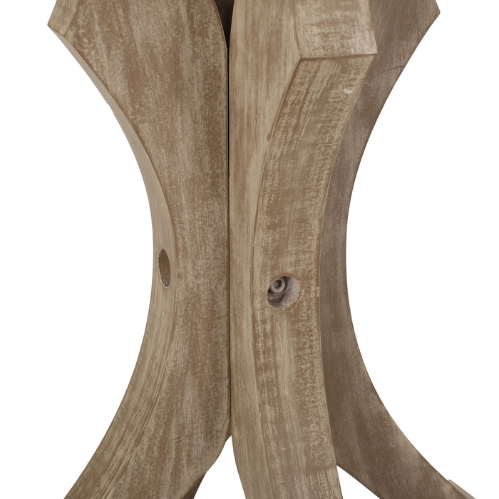 Rustic French Country Accent Table With Hourglass Firwood Base And Lipped Top