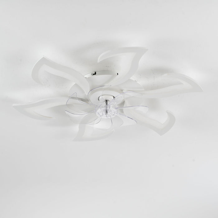 Flower Ceiling Fan With LED Dimmable Light, Flush Mount Ceiling Fan With Remote Control, Low Profile Design, 6 Speeds, Timing Function