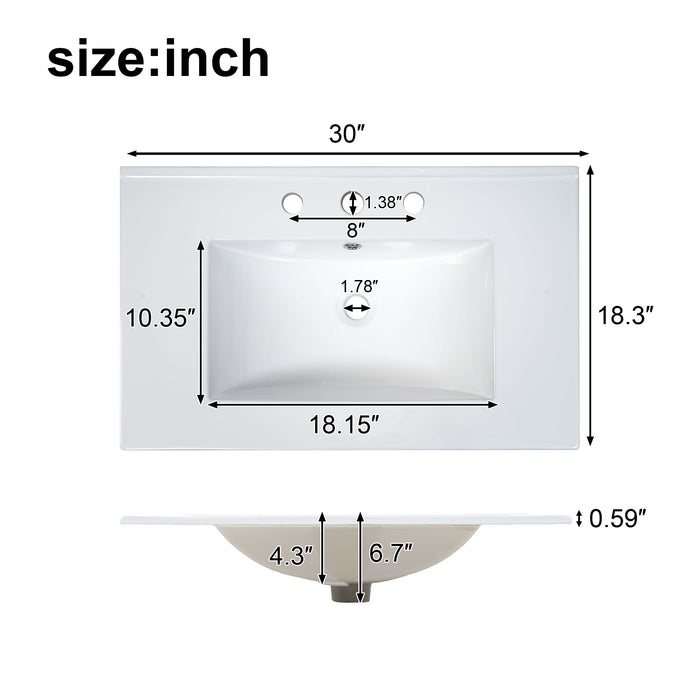 Bathroom Vanity With Sink, 1 Divided Drawer And 2 Soft Close Doors With Double Shelf