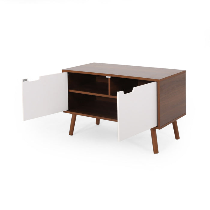 Modern 2 Door Cabinet End Table - White / Walnut
