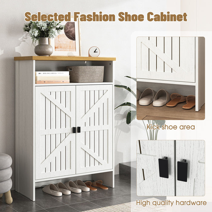 Modern Minimalist Shoe Cabinet With Sliding Door Design - White