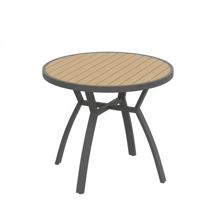 Outdoor Round Patio Table With Slatted Top - Gray