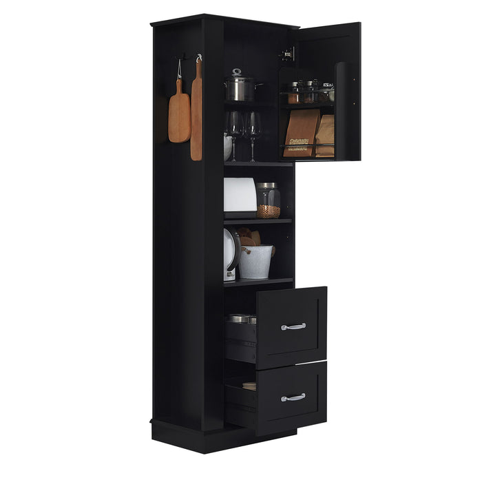 Freestanding Bathroom Storage Cabinet With Adjustable Shelves And Side Hooks Board, Rectangle Design
