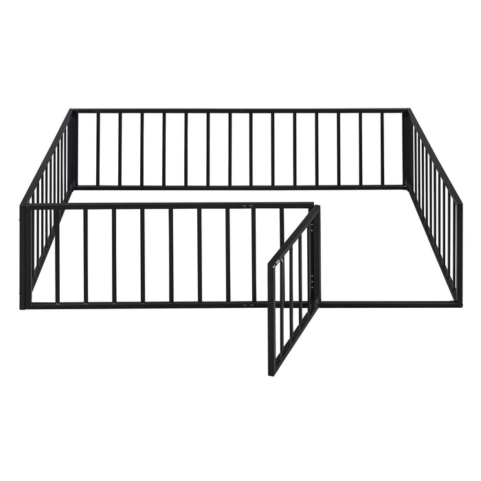 Metal Floor Bed Frame With Fence And Door