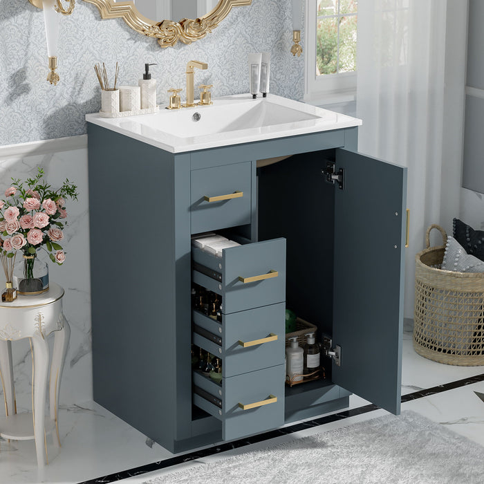 Bathroom Vanity With Integrated Sink, Rectangular Cabinet With 1 Door And 3 Drawers