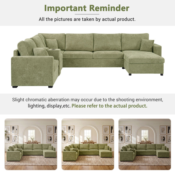 Modular 5 Seat U-Shape Sectional Sofa With Chaise Lounge, Built In Cup Holders And Storage Drawer