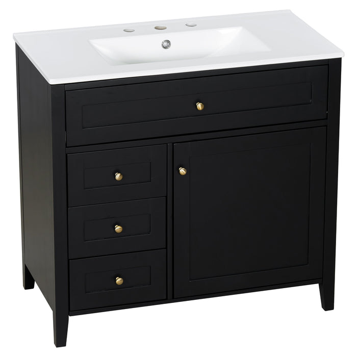 Bathroom Vanity With Sink, 3 Drawers & Cabinet With Adjustable Shelves