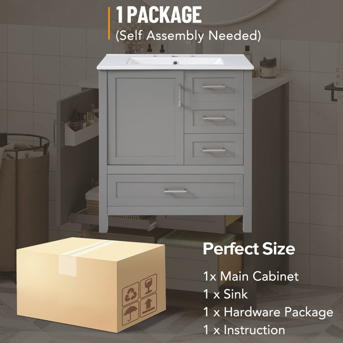 Modern Bathroom Vanity With Ceramic Sink, Solid Frame And Storage Solutions