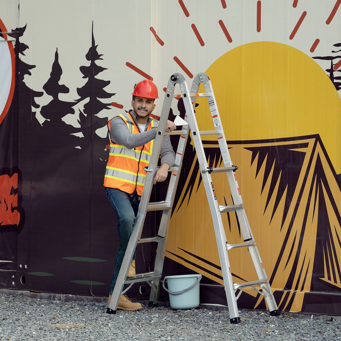 22' Aluminum Multi-Position Ladder With Wheels, 300 Lbs Weight Rating - Metallic Gray