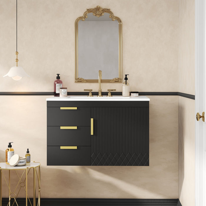 Modern Wall Mounted Bathroom Cabinet With Ceramic Sink, Soft-Closing Drawer And Door