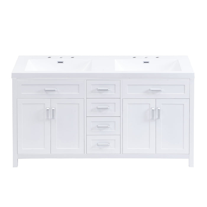59.1" Minimalist Double Sink Bathroom Vanity With Top, Soft Close Doors & Drawers - White