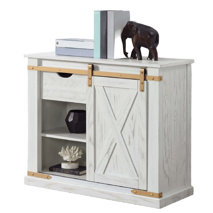 Console Table With Storage Drawer And Open Shelves - Antique White / Gold