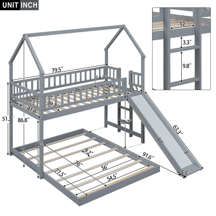 House Bunk Bed With Slide And Built In Ladder