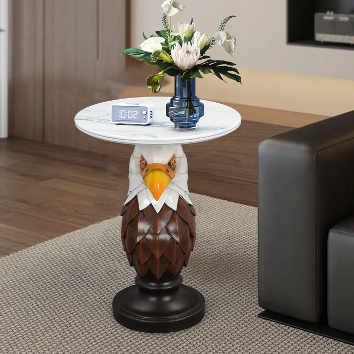 Eagle Head Accent Table, Animal Statue End Tables For Living Room - Brown / Antique White